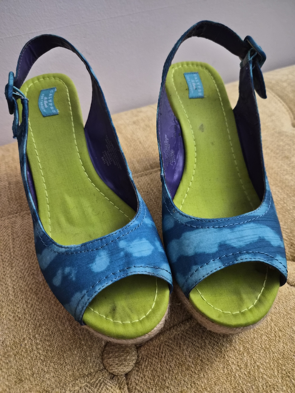 Blue Tie-Dye Wedge Sandals by Calypso